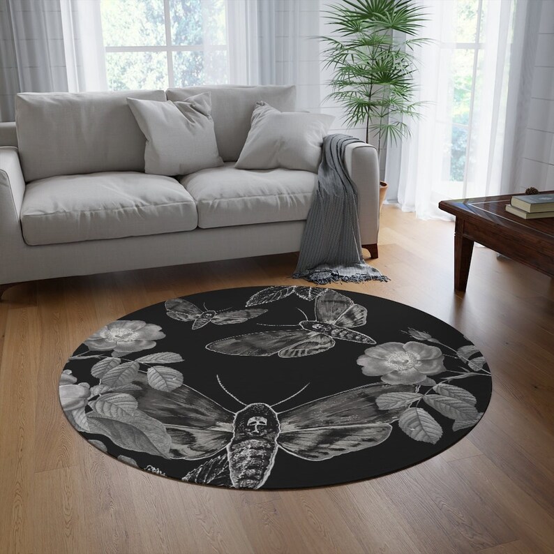 Goth Moth Rug Round Moth Rug Round Gothic Rug Witchy Etsy