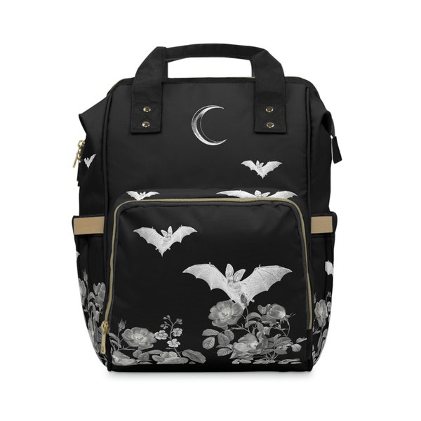 Goth Bats Diaper Bag | Diaper Backpack | Gothic Diaper Bag | Bats and Moon Diaper Bag | Witchy Diaper Bag | Horror Aesthetic Bag