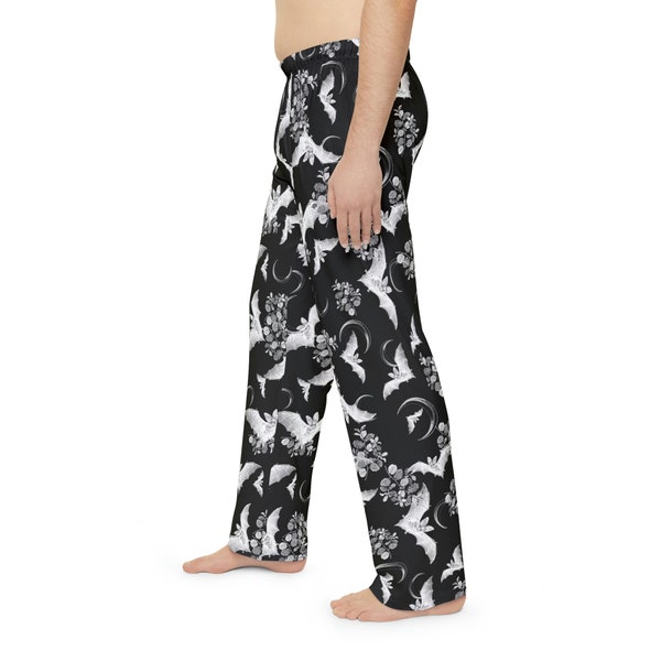 Goth Bats Men's Pajama Pants | Vampire Bat Lounge Pants | Floral Pj Bottoms | Gothic Bats Pajama Pants | Horror Aesthetic