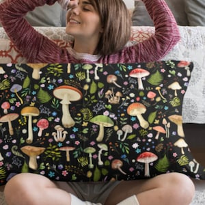 Mushroom Pillow Case | Sleeve Pillow Case | Bed Pillow Case | Mushroom Bedding | Black Pillow Case | Cottagecore Bedroom | Fungi Home Decor