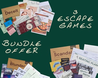 BUNDLE OFFER - Escape Room in an Envelope - Deceit, Blunder and Scandal. 3  Dinner Party Games Puzzle