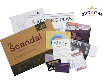 Escape Room in an Envelope - The Scandal! Dinner Party Edition, tabletop game for up to 8 people