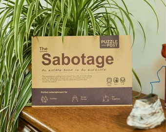 BRAND NEW Escape Room in an Envelope - The Sabotage! Dinner Party Edition, tabletop game for up to 8 people