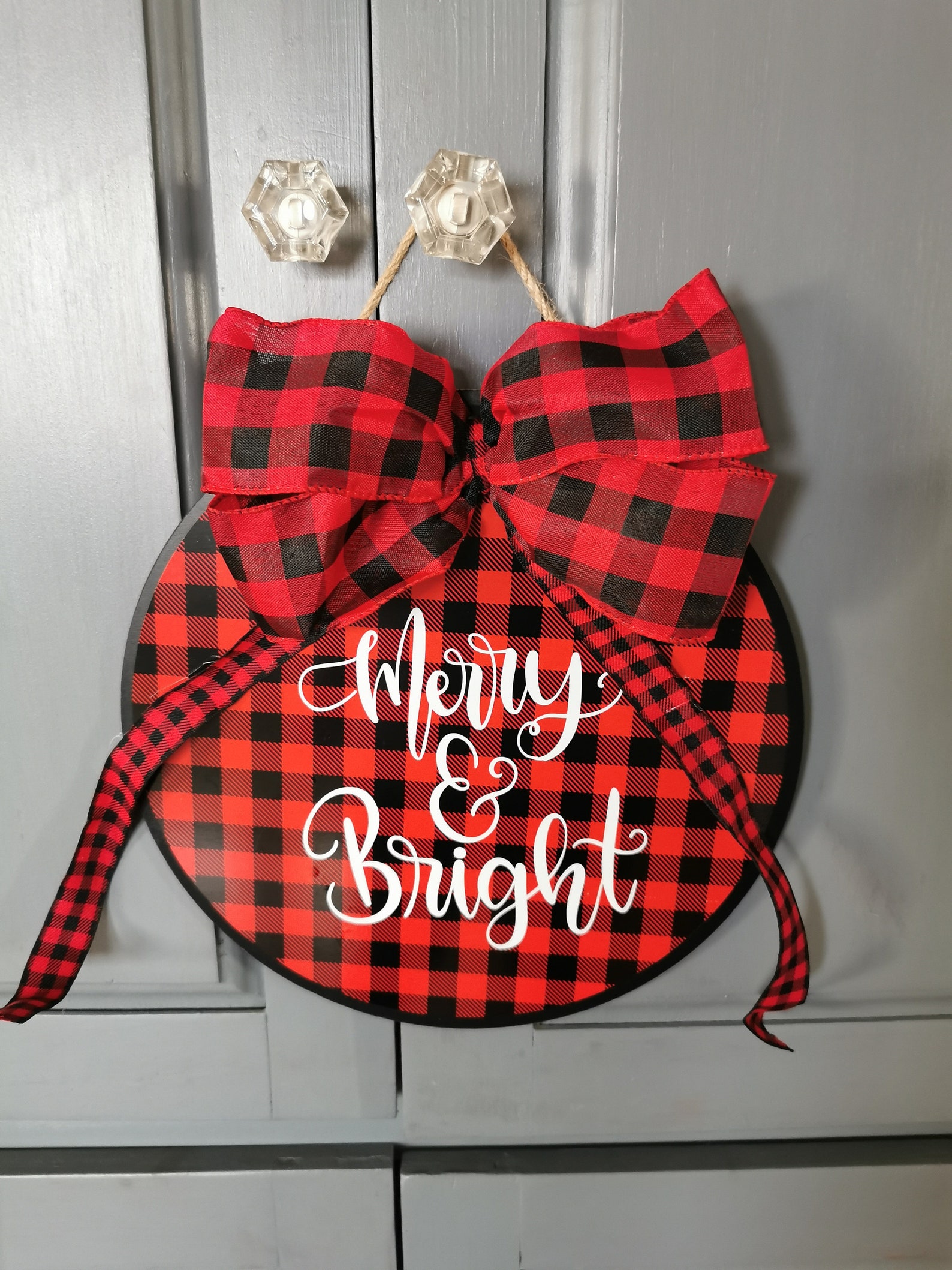 Merry and Bright Wooden Hanging sign | Etsy