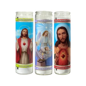 Lord&#39;s Prayer, Guardian Angel, and Sacred Heart Prayer Candles 3 Pack 7 Day Candles
