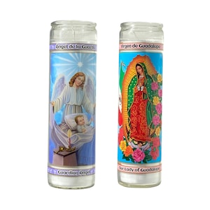 Our Lady of Guadalupe & Guardian Angel Prayer Candles, 8 in.