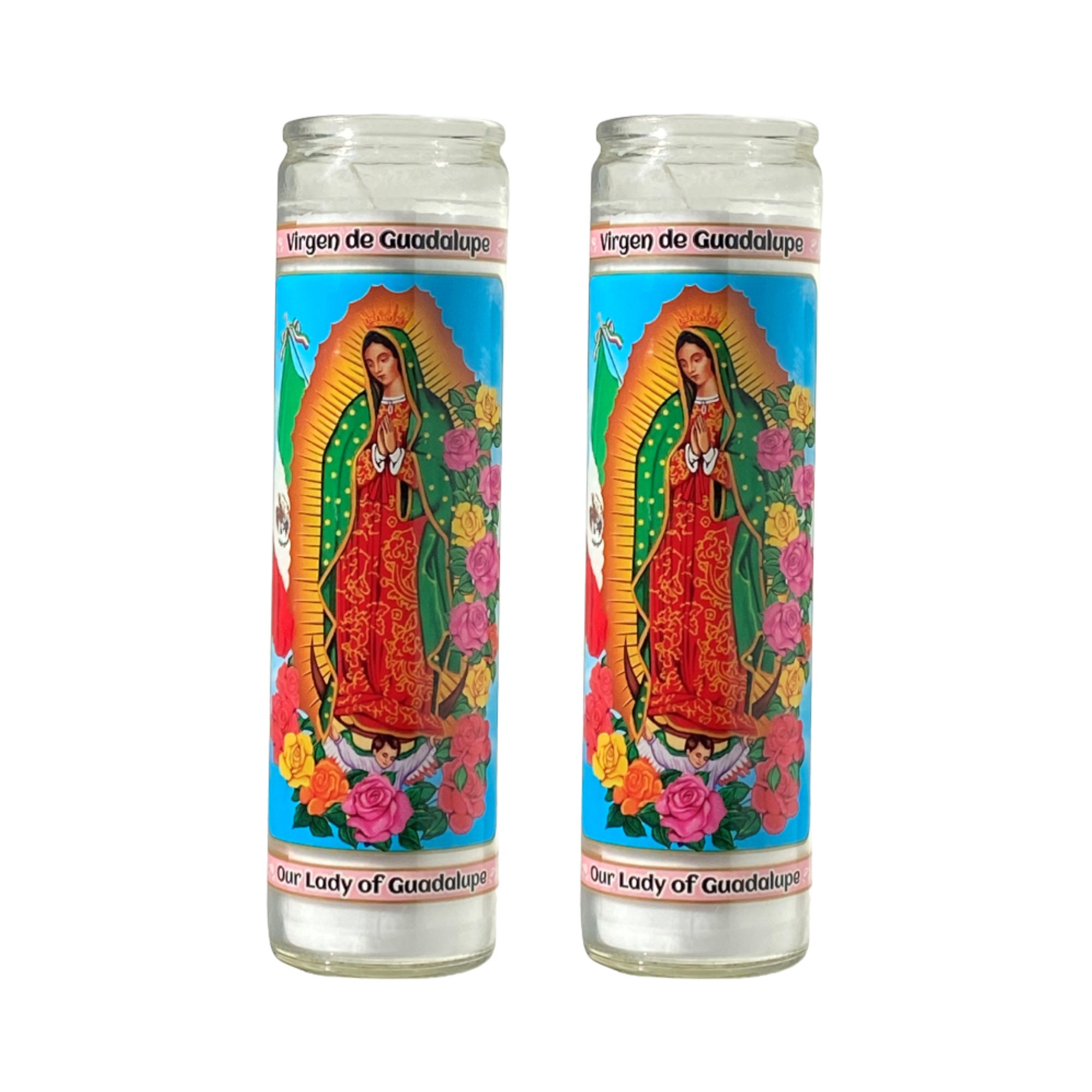 Our Lady of Guadalupe Glass Prayer Candles, Virgen De Guadalupe 2 Pack ...