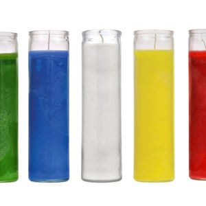 Green, Blue, White, Yellow & Red Prayer Candles 7oz 8in Veladora 5 Pack