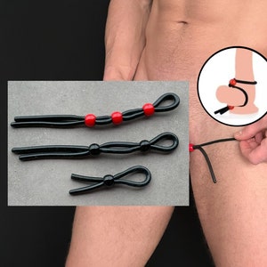 Adjustable Beaded Penis Ring, Black Wood Bead Cock Chain, Cock