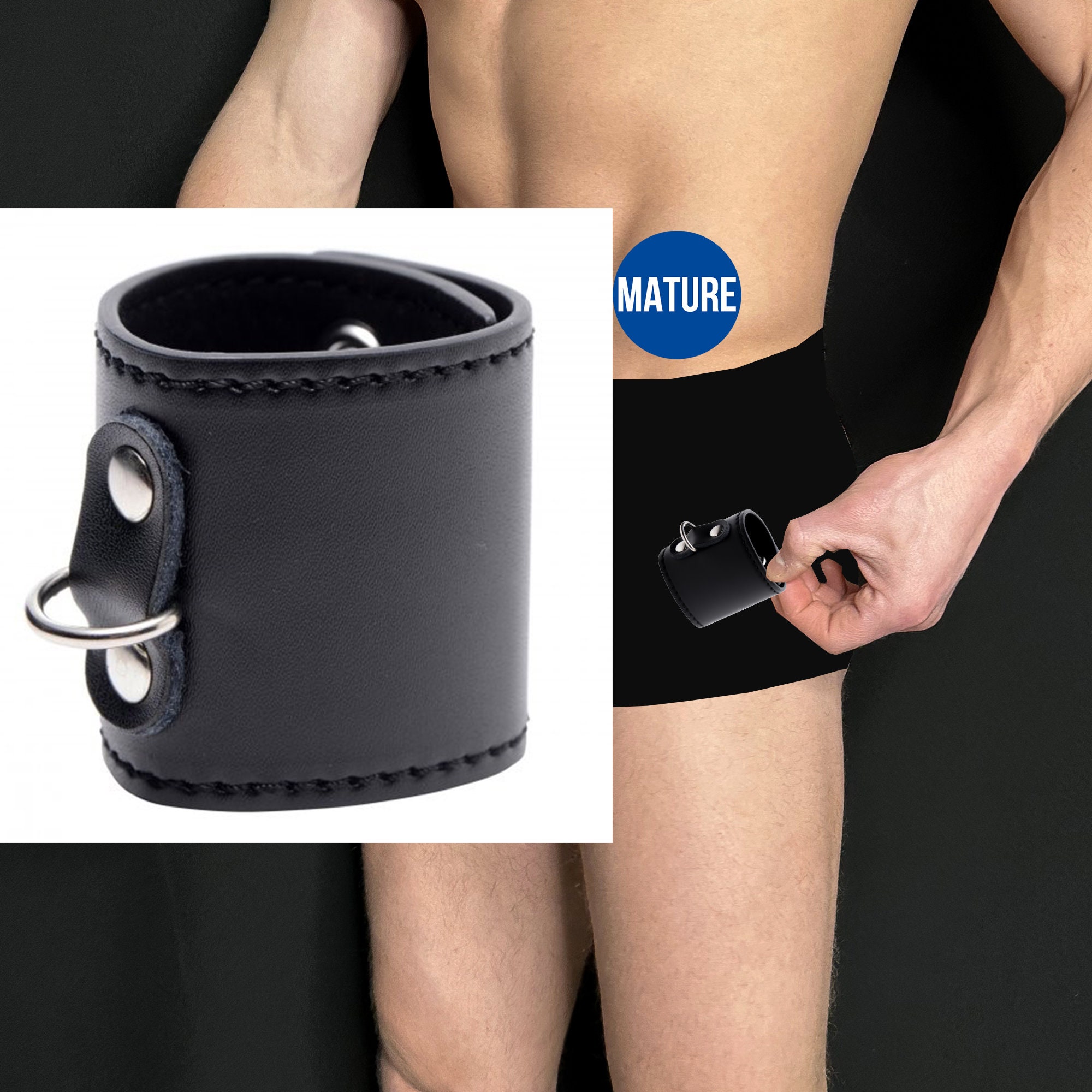 D-ring Leather Ball Stretcher, Adjustable Testicles Ring, Delay
