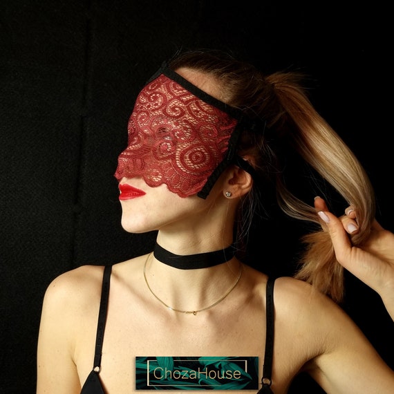 Lace Blindfold Mask in Burgundy/ Sexy Eye Mask/ Kinky/ 