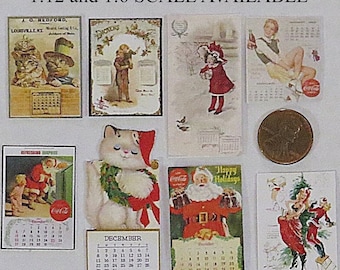 Miniature Christmas Calendar, Christmas Miniatures Dollhouse, Dollhouse Accessories, Miniature Decor, MCM, Victorian Miniatures, 1:6