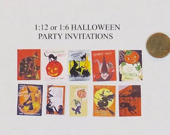 10, Miniature Halloween Decor, Invitations, Party Decor, MCM, Dollhouse Halloween, Halloween Miniatures, Dollhouse Accessories, 1:6