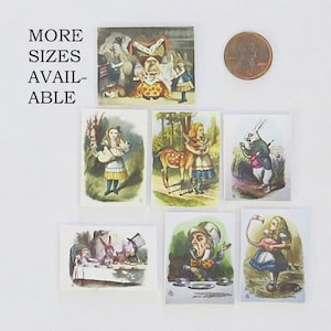Alice in Wonderland Sign, White Rabbit, Mad Hatter, Alice in Wonderland Tea Party, Victorian Miniatures, Dollhouse Accessories, 1:6
