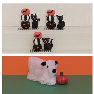 Miniature Halloween Decor, Black Cat, Miniature Pumpkin, Whimsical Animals Clay Sculpture, Halloween Figures, Dollhouse Accessories, 1:12