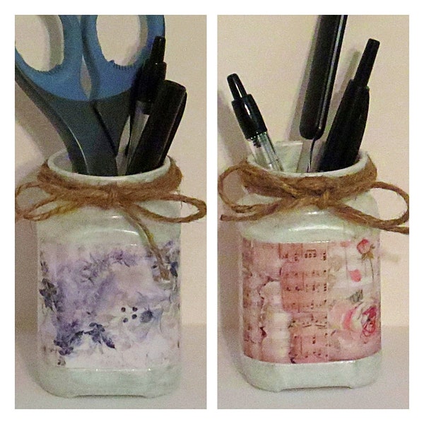 Small Shabby Chic Utensil Holder, Brush Holder, Pencil Holder, Mantle Decor, Desk Organizer, Jars, Table Decor, Flower Decor, Home Office