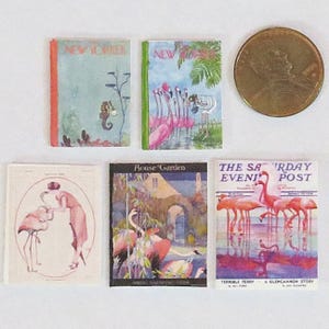 1919 to 70s, Miniature Magazine, Dollhouse Magazine, Seahorse, Flamingo, Coastal Decor, MCM, Coffee Table Book, Dollhouse Bookshelf 1:12