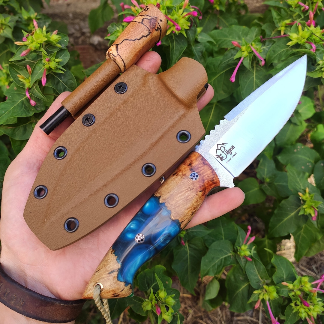 S90V Steel Premium Outdoor Knife & Fire Starter Kydex Sheath, Fixed