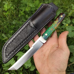 Unique Custom Japanese Tanto Knife, Elmax Modern Tanto Blade & Belt Sheath, Handcrafted personalized gift for him