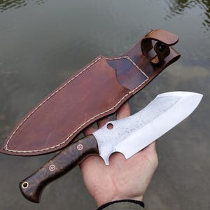 Heavy Duty Custom Bushcraft Survival Knife with Leather Sheath, Handmade Personalized Gift, 12&quot; Sleipner Steel & Turkish Walnut Wood Handle