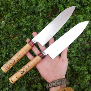 Unique Japanese Kitchen Knife Gyuto, Personalized Gift for Chefs, N690 Stainless Steel & Spalted Beechwood