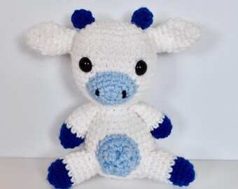Crocheted Blueberry Cow Plushie: Handmade Stuffed Animal