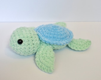 Crocheted Sea Turtle Plushie: Handmade Velvet Stuffed Animal