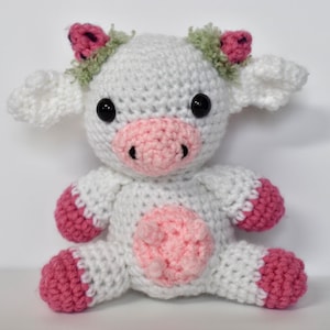 Crocheted Strawberry Cow Plushie: Handmade Acrylic Yarn Stuffed Animal