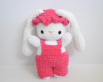 Crocheted Bunny Plushie: Big Velvet Overall Stuffed Animal