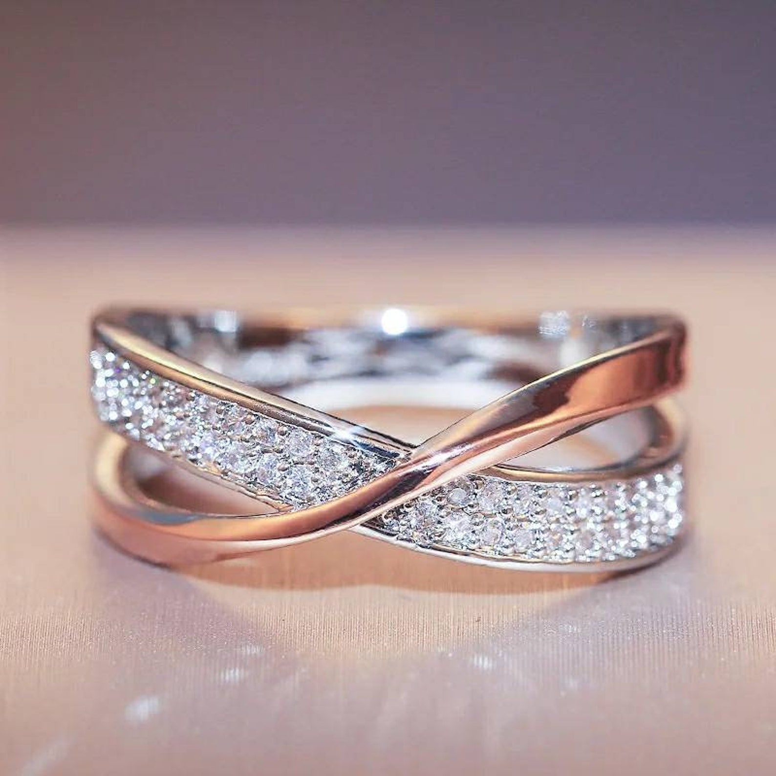Two Tone rings/ X Shape Cross Ring/ Women rings /Wedding | Etsy