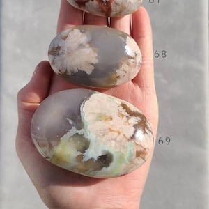 Green Flower Agate Palm Stone, Pink Flower Agate Palm Stone, Self Care Crystal, Soothing Crystal, Healing Heart Chakra, Cherry Blossom Agate