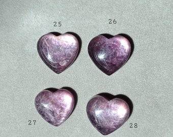 Purple Lepidolite Heart: Calming Protective Crystal Palm Stone