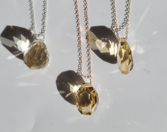 Faceted Citrine Crystal Pendant: Natural Gemstone Necklace