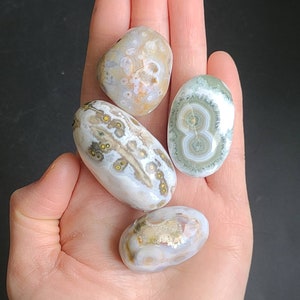 Old Stock Ocean Jasper Pocket Stone, Orbicular Ocean Jasper, Raw Green Ocean Jasper, 7 Chakra Crystal, Relaxation Crystal, Calming Crystal