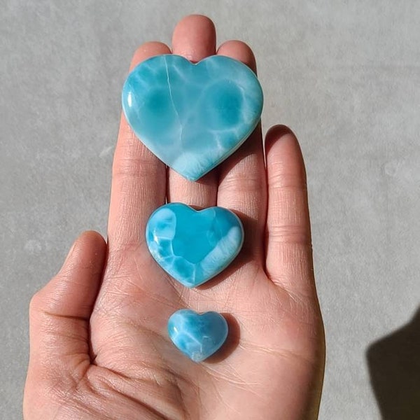 Carved Larimar Heart, Puffy Blue Larimar Heart, Larimar Palm Stone, Meditation Tool, Calming Crystal, Third Eye Chakra, Solar Plexus Crystal