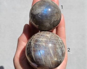 Blue Flash Moonstone Sphere with Sunstone