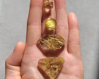 Golden Rutile Quartz Hexagon, Golden Rutile Pocket Stone, Healing Solar Plexus Chakra, Energizing Crystal, Wealth Crystal