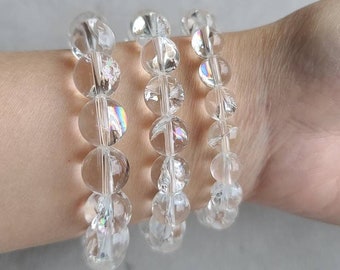 Bracelet en cristal de quartz transparent arc-en-ciel : outil de méditation apaisante
