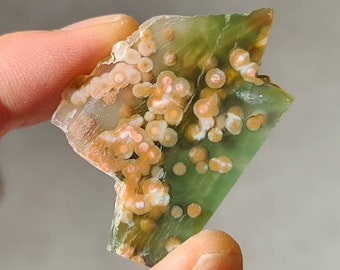 Orbicular Ocean Jasper Pocket Stone: Translucent Green Calming Crystal