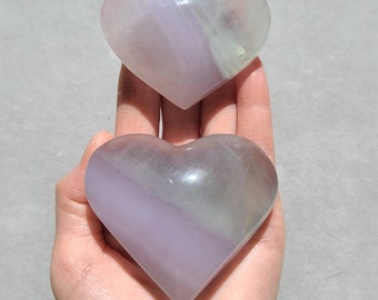 Lavender Yttrium Fluorite Heart: Purple Healing Crystal Palm Stone