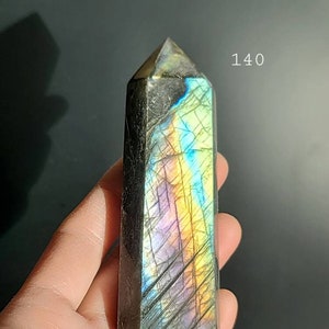 Labradorite Tower: Teal, Purple, and Yellow Protective Crystal