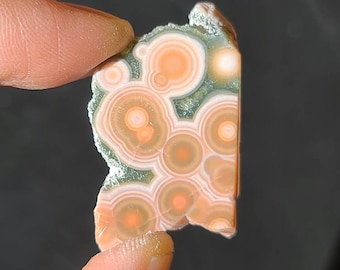 Orbicular Ocean Jasper Pocket Stone: Raw Pink Calming Crystal