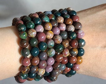 Bracelet en jaspe océan : cristal guérisseur bleu sarcelle, lavande et rose