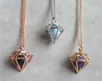 Crystal Cage Locket Pendant: Stainless Steel Healing Stone Holder