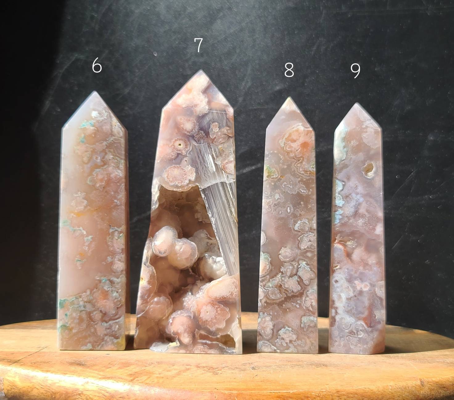 Pink and Green Flower Agate Tower, Pink Flower Agate Point