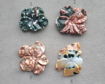 Carved Old Stock Ocean Jasper Flower: Green & Pink Orbicular Crystal