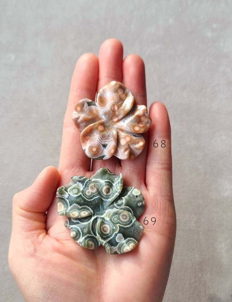 Carved Ocean Jasper Flower: Old Stock Calming Crystal