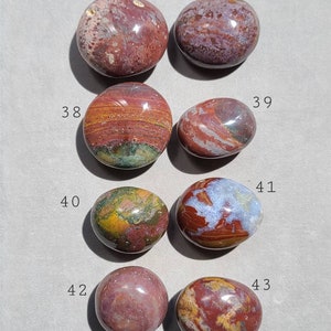 Pu&ograve; includere: Sette pietre di diaspro lisce e levigate, di colore rosso, marrone e verde, con segni bianchi e dorati. Le pietre sono numerate da 36 a 43.