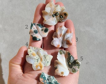 Carved Old Stock Ocean Jasper Leaf: Polished Healing Crystal, Madagascar Stone