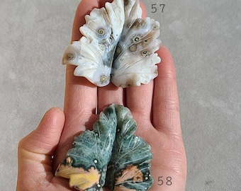 Carved Ocean Jasper Leaf: Old Stock Madagascar Crystal, Healing Chakra Stone